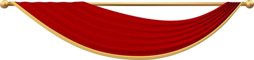 Red curtain draping elegantly from a golden rod, featuring a luxurious golden border. Perfect for enhancing presentations, ceremonies, and various festive events vector