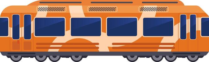 Orange and beige electric train providing public transport services, connecting urban areas and towns while promoting sustainable transportation options for commuters and travelers vector