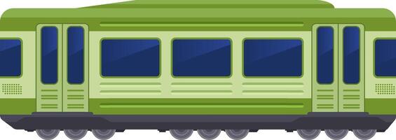Green train carriage standing on the railway, representing modern public transport, offering comfortable and safe travel for passengers on their journeys across various destinations vector