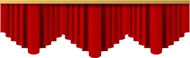 Red theater stage curtain with scalloped bottom border hanging from golden rod isolated on white background creating a luxurious and elegant atmosphere vector