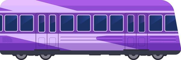 Purple and lilac electric multiple unit waiting at the station for passengers, offering modern public transport options. Side view highlights the sleek design of the commuter train vector