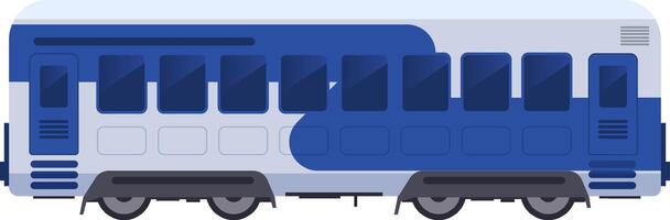 Blue and grey electric train car waiting for passengers to board at station, offering comfortable and sustainable public transport across cities and countries vector