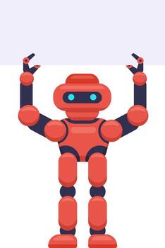 Red robot holding a blank white board, promoting various messages in a playful and friendly manner, embodying the concepts of artificial intelligence and modern marketing strategies vector