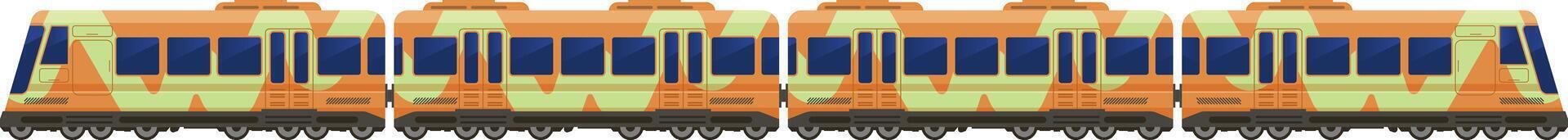 Contemporary electric multiple unit train showcasing a striking orange and green livery, representing sustainable and efficient public transportation vector