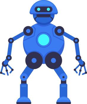 Friendly blue robot standing with arms outstretched, artificial intelligence concept, futuristic design, automation and robotics technology vector