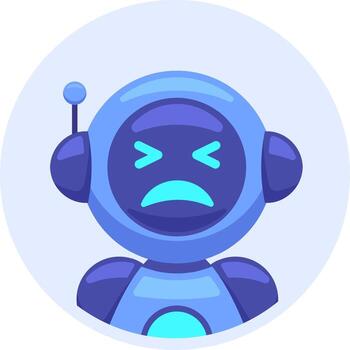 azul robot con un antena y un frustrado, enojado cara expresión transporta un sentido de tristeza y decepción en un vibrante, vistoso ilustración, destacando emocional complejidad vector