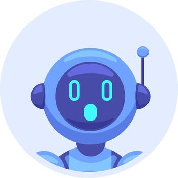 Surprised blue robot with an antenna shows zeros in its eyes, representing a digital concept related to artificial intelligence and new technologies vector