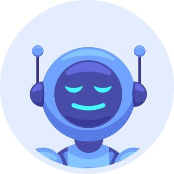 moderno ilustración de un simpático azul robot demostración un calma y pacífico facial expresión, ideal para proyectos relacionado a artificial inteligencia, cliente servicio, y tecnología vector