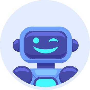 Cheerful robot winking and smiling with a friendly expression, conveying a sense of approachability and positive interaction with artificial intelligence vector