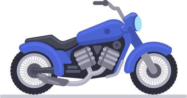 Powerful blue chopper motorcycle featuring a sleek black seat and chrome exhaust pipes, capturing the essence of freedom and adventure against a clean white background vector