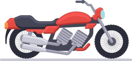 Classic motorbike with large wheels, big exhaust pipes and red chassis parked on a white background, perfect for representing speed, travel and adventure vector