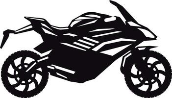 Black silhouette of a sports motorcycle speeding on a white background, ideal for representing speed, technology and transportation in a modern and minimalist style vector