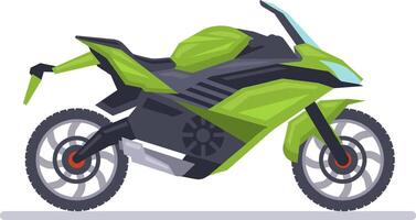 Modern green and black motorcycle parked on a white surface, highlighting futuristic design elements and innovative features that embody cutting edge technology and style vector