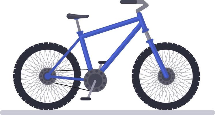 Blue mountain bike featuring sleek black tires, positioned on a light grey surface, poised for an exhilarating ride through rugged terrains and scenic landscapes