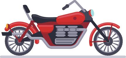Classic motorbike with red chassis and black seat, parked and showing engine and exhaust pipes, ideal for representing speed, travel and adventure vector
