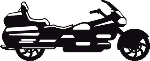 Silhouette of a large touring motorcycle with a prominent windshield and passenger seat, ideal for representing long distance travel, motorcycle culture, or vehicle design vector