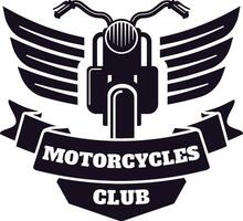 Motorcycle club logo featuring a striking winged motorcycle in front view, complemented by a banner and text, perfect for motorcycle enthusiasts and community organizations vector