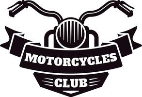 Stylish emblem featuring handlebars and a round headlight, complemented by a ribbon displaying motorcycles club inscription, perfect for branding and apparel designs vector