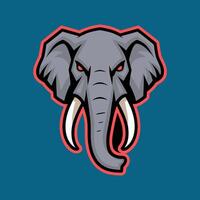 Aggressive Elephant Head Mascot with Red Outline and Fierce Eyes on a Blue Background, Ideal for Sports Teams, Esports, or Powerful Brand Identity vector