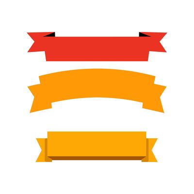 Collection of Flat Design Red, Orange, and Yellow Ribbons and Banners for Emblems and Text Decoration