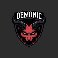 Fierce Demonic Devil Head with Horns and Flames on a Shield Emblem, Ideal for Gaming, Esports, or Heavy Metal Themes vector