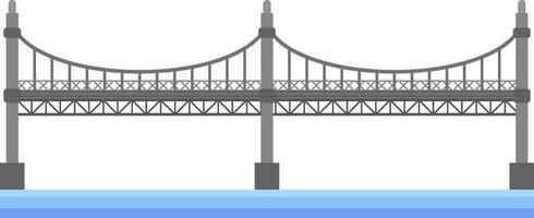 Large suspension bridge crossing a river, supported by large gray pylons, with a light blue sky in the background, creating a sense of connection and infrastructure vector
