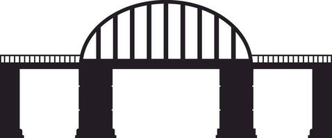 Silhouette of arched bridge spanning across gap, connecting two sides with sturdy pillars and steel framework, symbolizing connection and infrastructure vector