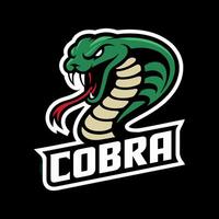 Majestic Green Cobra Head Mascot with Exposed Fangs and Tongue on a Black Background, Ideal for Gaming or Sports Team vector