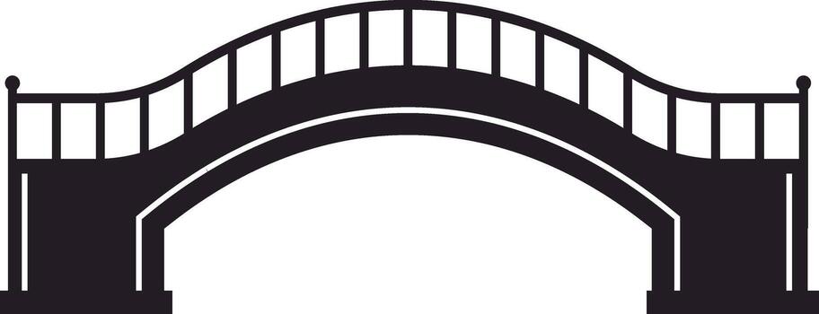 Simple black silhouette of a pedestrian bridge with arched shape and curved railings connecting two sides, isolated on white background, ideal for architectural or engineering projects vector