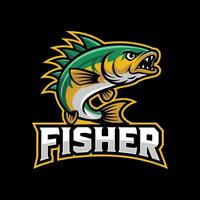 Aggressive Cartoon Mascot of a Green and Gold Fish with Sharp Teeth vector