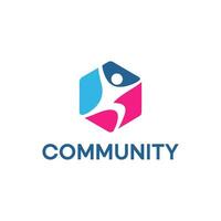 Hexagonal Community Logo with Blue and Pink Human Figure Representing Connectivity and Support vector