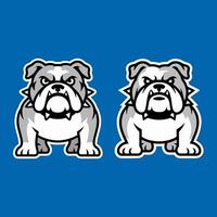 Two Fierce Gray Bulldog Mascot Characters with Spiked Collars on a Blue Background, Ideal for Sports or Team Branding vector
