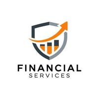 Shield Financial Services Logo with Upriser Arrow and Bar Chart Representing Growth and Security vector