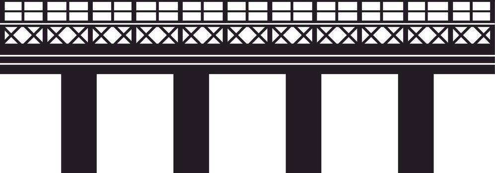 Simple black and white illustration of a bridge connecting two sides with metal railing and crossbeams, ideal for transportation and infrastructure projects vector