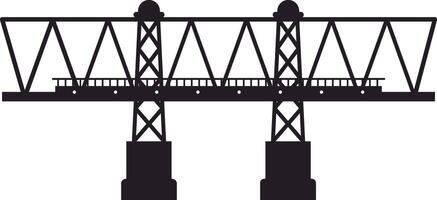 Simple black and white silhouette of cantilever bridge with two towers and crossbeams spanning a river or strait, ideal for industrial or travel concepts vector
