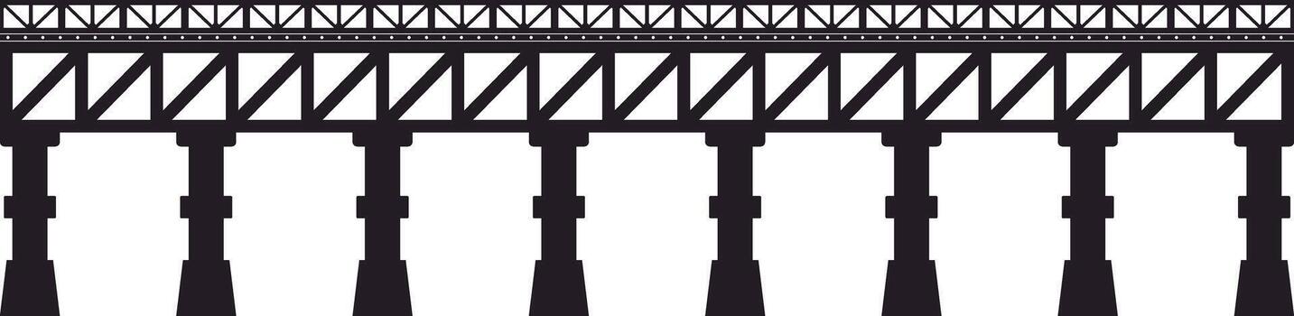 Railway bridge silhouette standing on pillars, connecting two sides with a sturdy metal framework, ideal for transportation and infrastructure designs vector