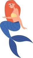 Mermaid character from fairytale, mythology or folklore, sea princess, legendary aquatic creature with woman's head and fishtail is swimming underwater vector