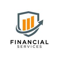 Financial Services Logo with Bar Chart and Upward Arrow within a Shield Representing Growth and Security vector
