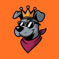 Cool Dog Mascot with Crown, Sunglasses, and Bandana on an Orange Background, Representing Royalty or Urban Style vector