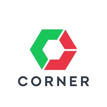 resumen geométrico hexágono logo en verde y rojo, representando conectividad, innovación, o edificio bloques vector