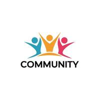 Vibrant Community Logo with Three Abstract People Figures in Blue, Orange, and Pink with Raised Arms vector