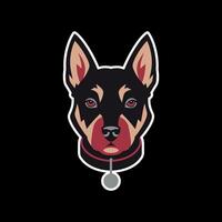 Black and Tan Dog Head Logo with Red Eyes and Collar on a Black Background vector