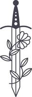 Flower growing and wrapping around a sword, symbolizing peace, hope, and the power of nature to overcome conflict, creating a striking visual metaphor vector
