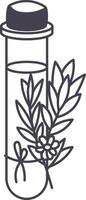 Test tube containing essential oil and decorated with a sprig of medicinal herbs tied with a ribbon, representing aromatherapy, naturopathy and homeopathy vector
