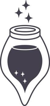 Magic potion is brewing in a glass jar, emitting bright sparkles, creating a mystical and enchanting atmosphere, perfect for fantasy or Halloween projects vector