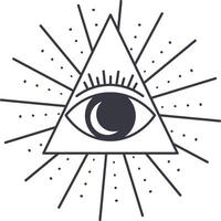 The concept of the all seeing eye, often associated with providence and spirituality, is depicted with radiating light beams, creating a captivating and mysterious visual vector