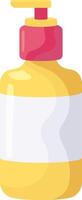 Yellow dispenser bottle with blank label and pink pump dispenser is standing on a white background, ready for filling with liquid soap, shampoo, or other toiletries vector