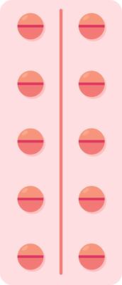 Blister pack containing several round, splittable pills, arranged in rows and separated by a dividing line, suggesting medical treatment or healthcare