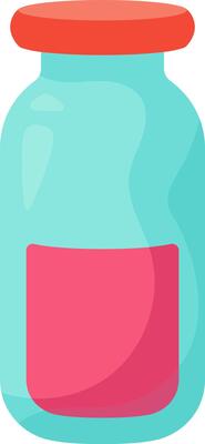 Turquoise glass medicine bottle featuring an orange cap, holding vibrant red liquid medicine, illustrating the essence of prescription drugs and healthcare solutions