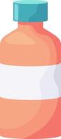 Simple cartoon illustration of a closed orange plastic medicine bottle with a blank white label and turquoise screw cap, isolated on white background vector